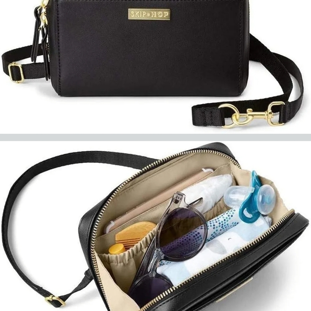Skip Hop Black Crossbody Bag with Gold Accents